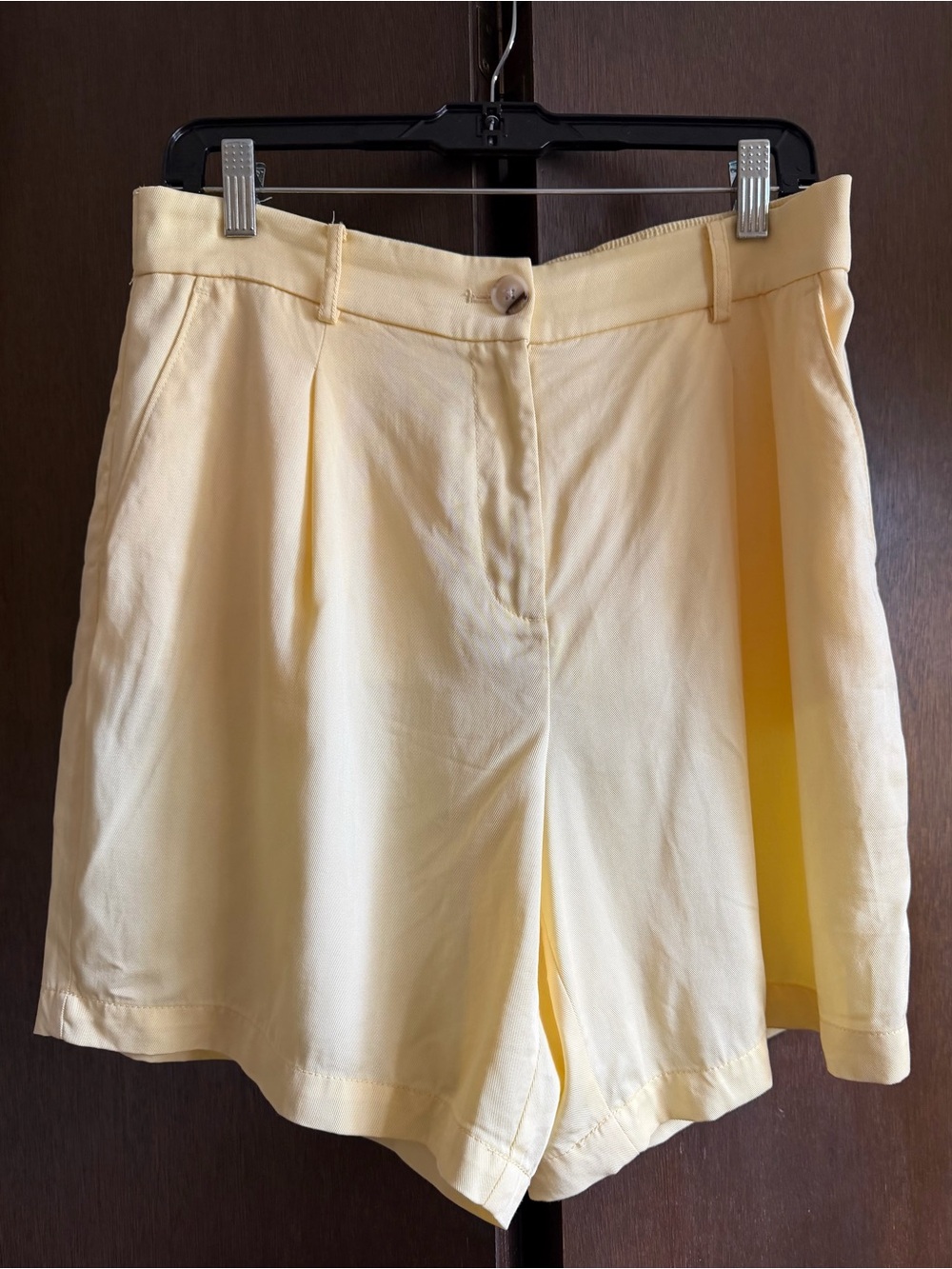 LOFT Pale Yellow Pleated High-Rise Shorts